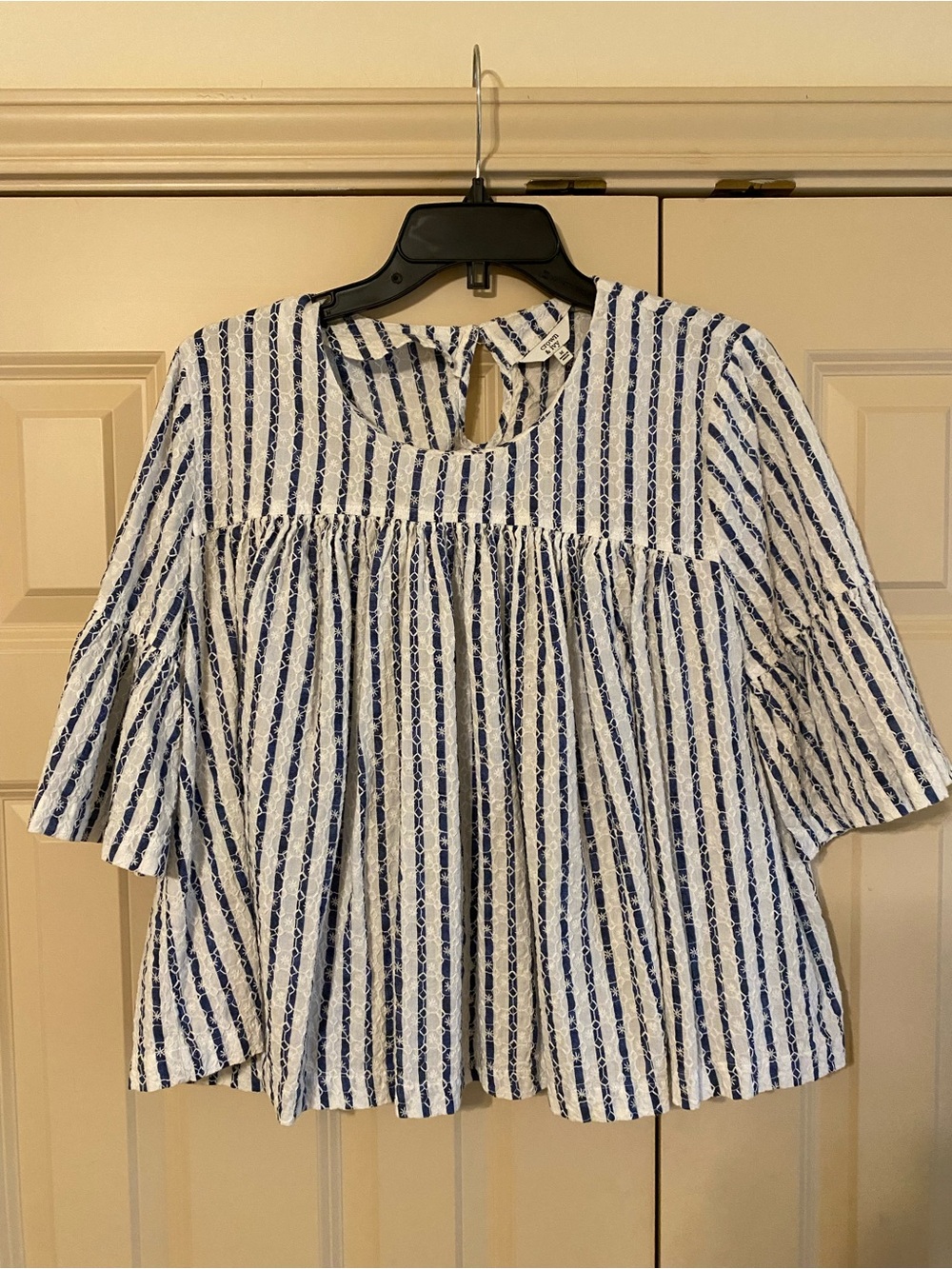 crown & ivy Blue and White Striped Peasant Top
